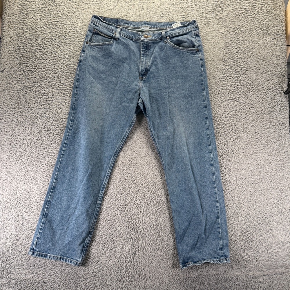 Wrangler Jeans Mens 38x30 Blue Cotton Denim Straight Relaxed Workwear Stretch